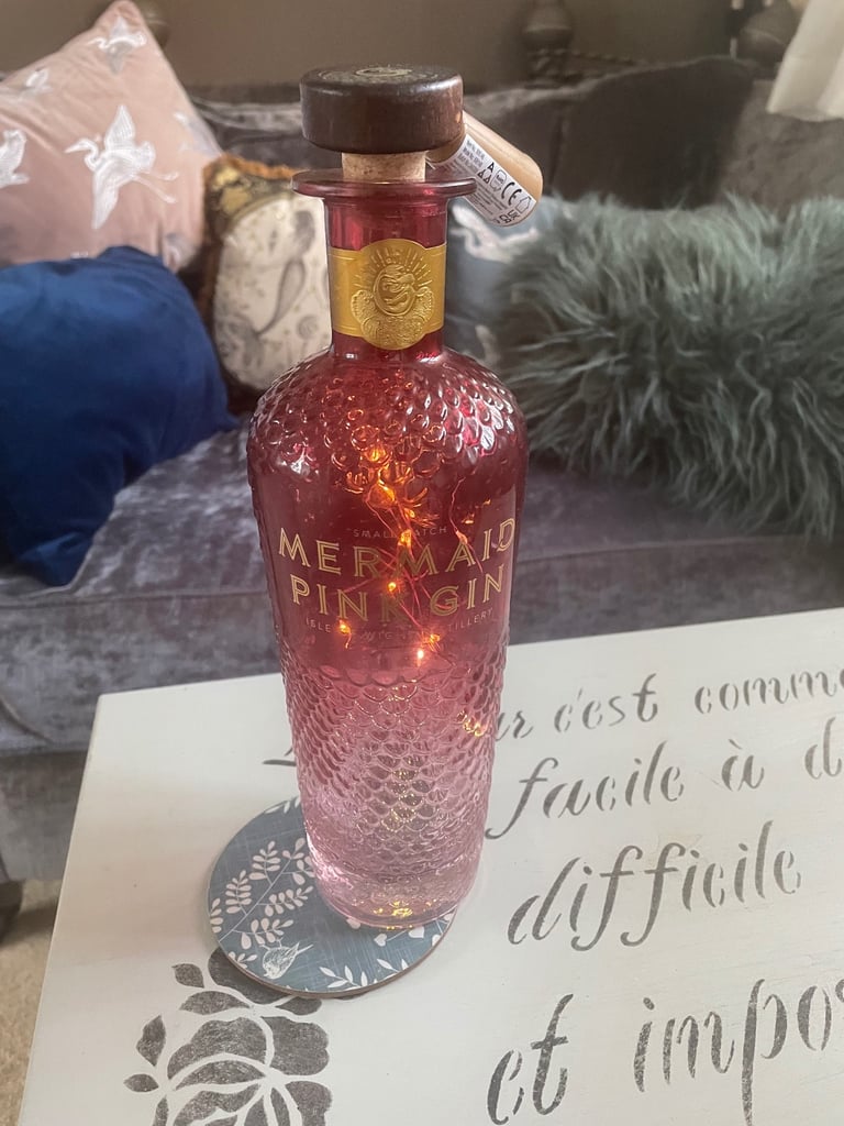 mermaid pink Gin bottle with lights