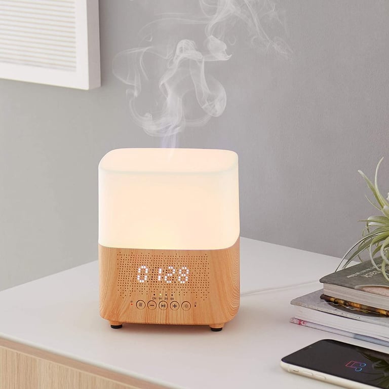 Smart Oil Diffuser + Bluetooth Speaker + Digital Alarm Clock + 7 LED Therapy Night Light
