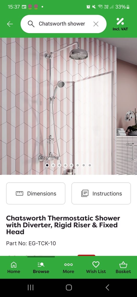 image for Chatsworth Thermostatic shower with diverted, rigid riser & fixed head