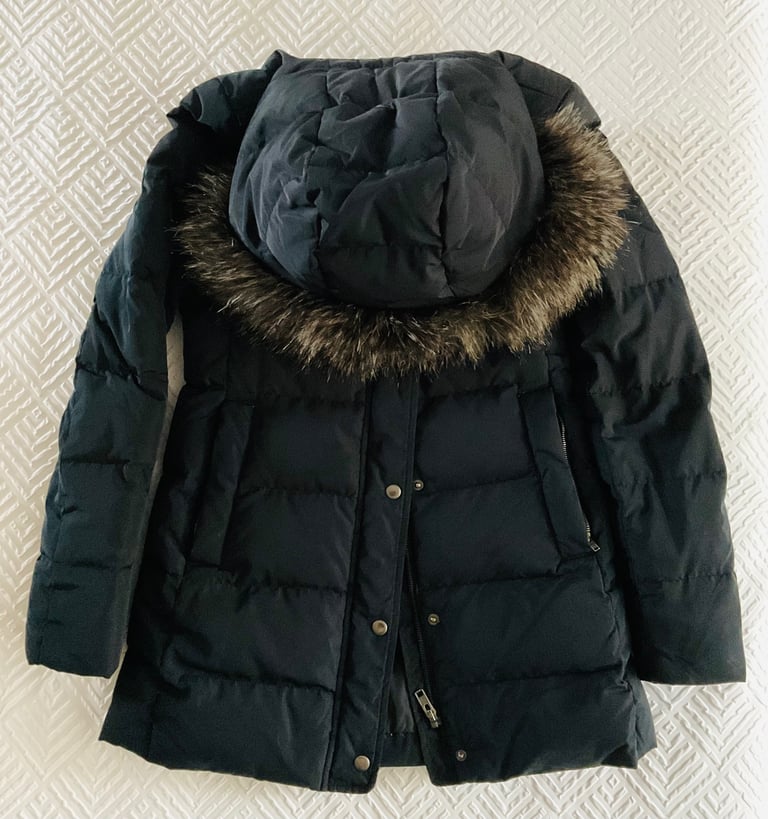Navy 3/4 Length Coat Size 8 From Jack Wills With Detachable Hood. Down Feathers