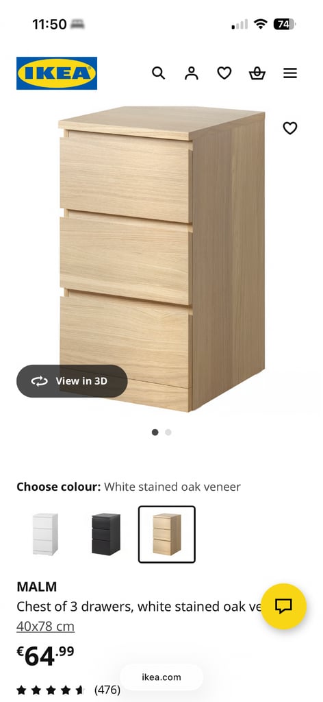 image for IKEA Malm 3 drawer locker