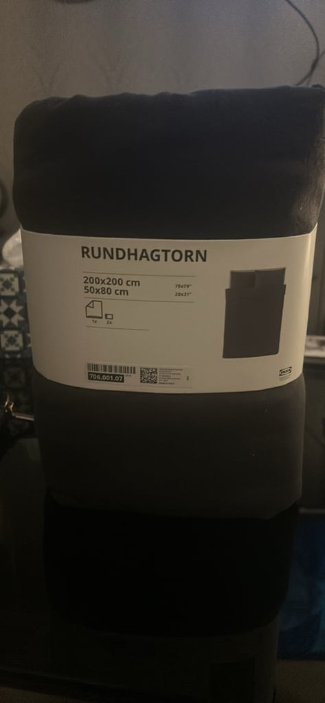 image for Double duvet cover and two pillowcases grey IKEA