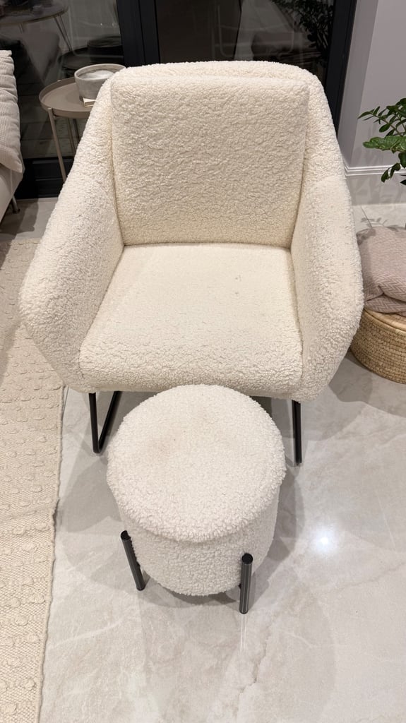 image for Boucle arm chair with foot rest