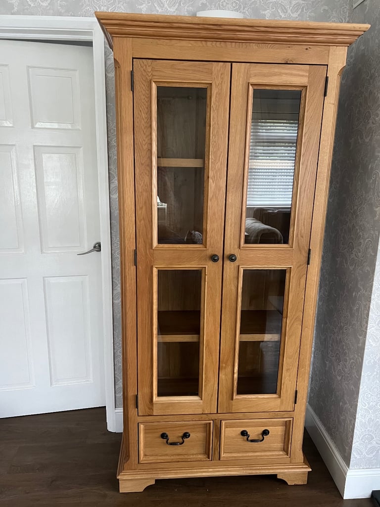 image for Lovely Oak Furnitureland Glazed Cupboard Bookcase Display Unit