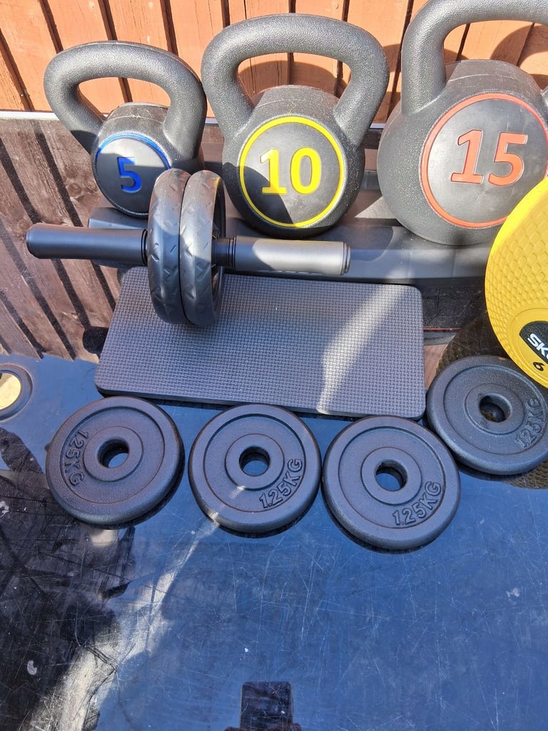Mix of weights and kettle bells