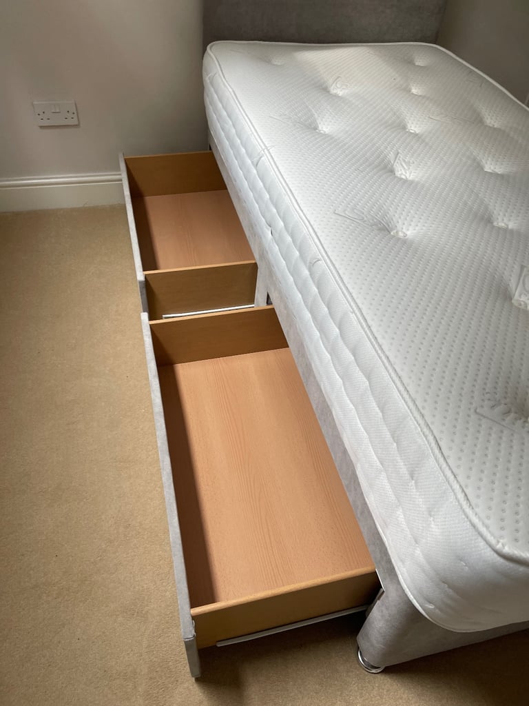 Pair of Matching single 3 foot, beds. Grey with storage drawers 