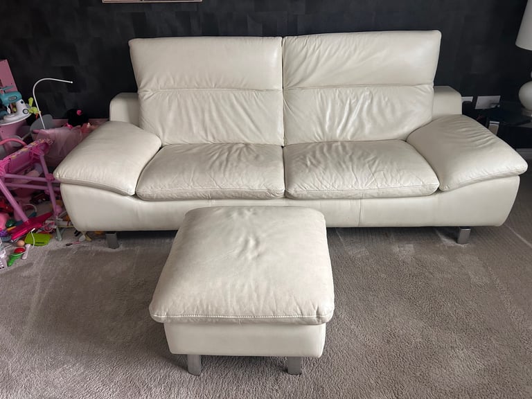 image for FREE X2 Harvey’s cream leather 3 seater sofas and footstool