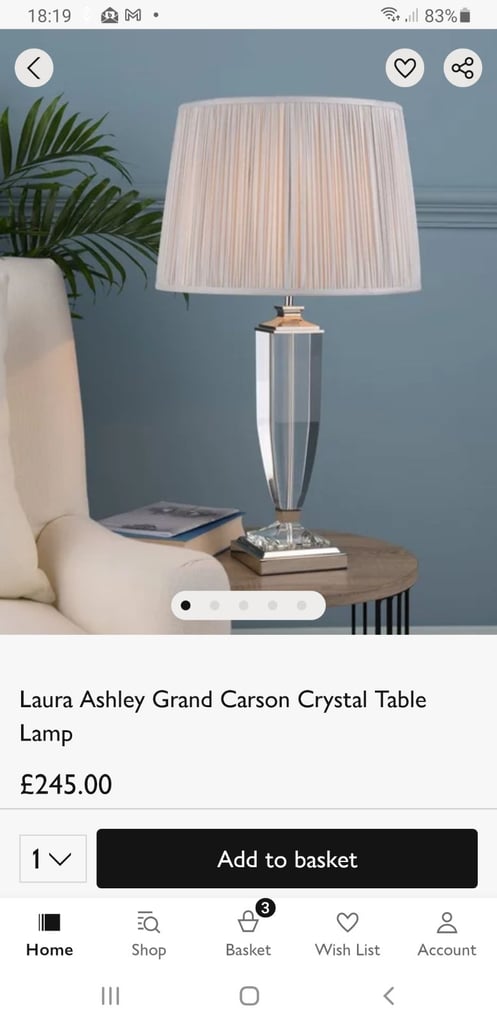 Laura Ashley grand carson ,table lamp with white shade 