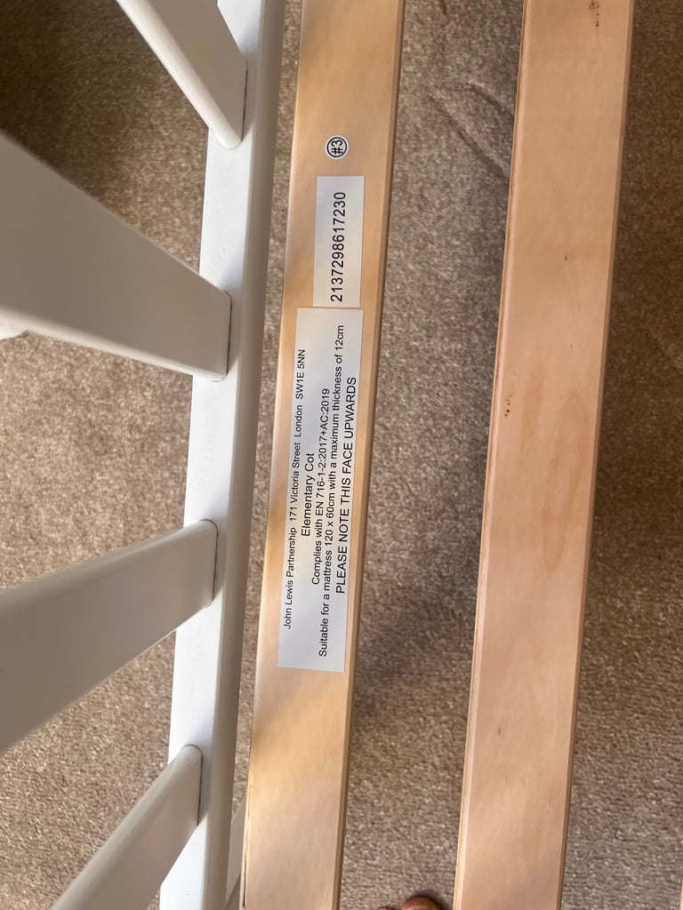 John Lewis Cot Bed and mattress - almost brand new 120 x 60cm