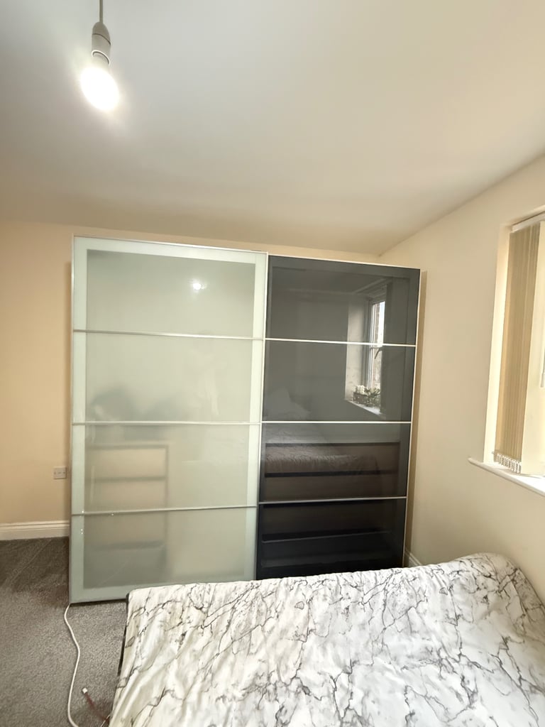 Wardrobe with sliding doors, white and black stained oak effect double slided 