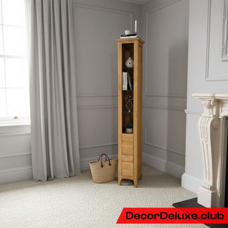 image for Modern Slim Solid Oak Display Unit - Thin Cabinet - Bookshelf - Can Deliver 003H