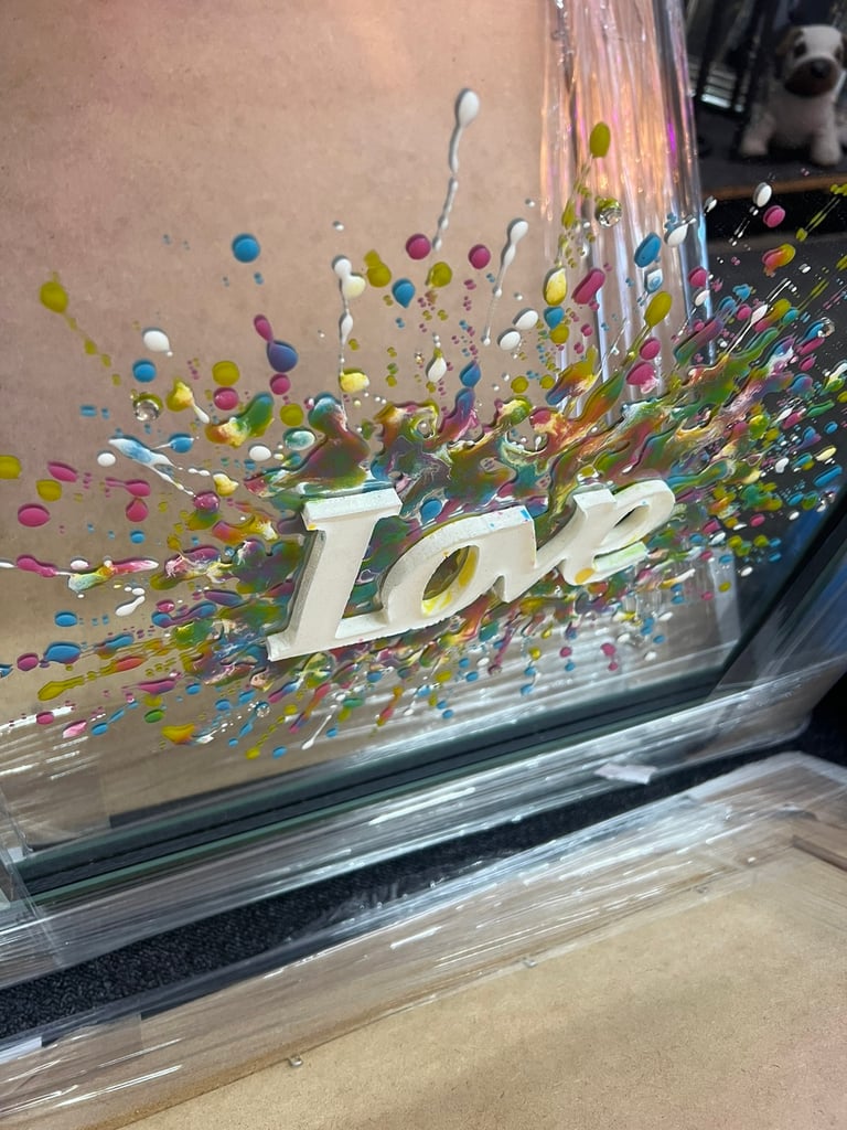 Love mirror picture 3D liquid art with multi Color design NEW 56x56cm