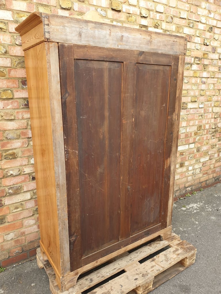 Elegant Antique French Armoire Two Door Wardrobe solid stripped pine wood