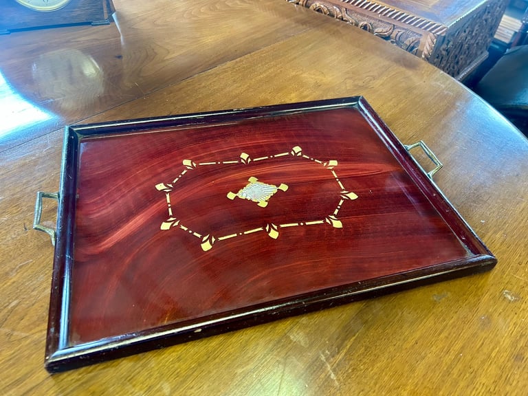 image for lacquered twin handled serving tray.