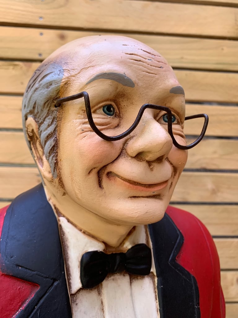 SOLD Vintage Old Man Waiter / Butler Fibreglass Restaurant or Retail Shop Display Figurine Stature