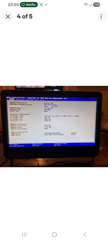 Dell Vostro 360 AIO I5-2400S, 8GB RAM, 23" Touchscreen Display 250 GB HDD Win 10