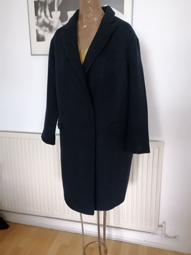 Vintage 00's AUTOGRAPH Ladies Smart Navy Wool Winter Coat. VGC. Size : UK 16