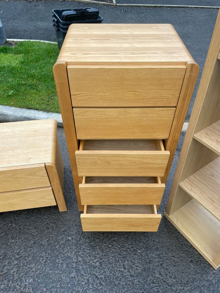 Bedroom suite Modern combination wardrobe £139  5 drawers chest of drawers £75 Bedside locker £20