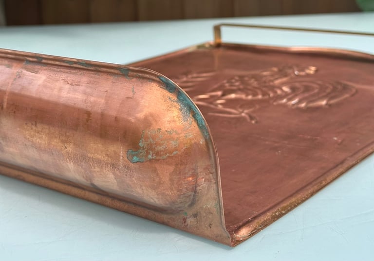 VINTAGE FRENCH COPPER KITCHEN UTENSIL RACK, COQ, COCKEREL HANGING RAIL - 49x37cm - WILL POST!