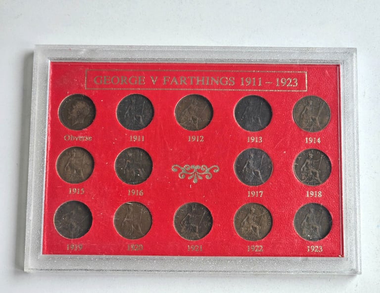 image for 1911-1923 Antique UK British King George V Complete Set of Farthing Coin Colllection