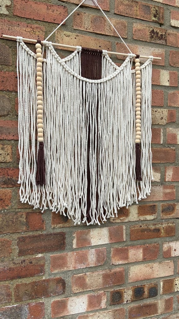 Boho Chic Macrame Wall Hanging with Wooden Beads