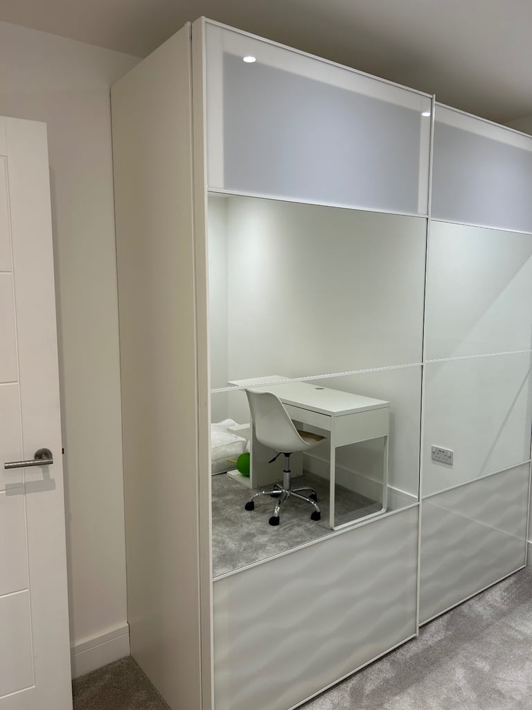 image for Ikea pax white sliding double door mirrored wardrobe 