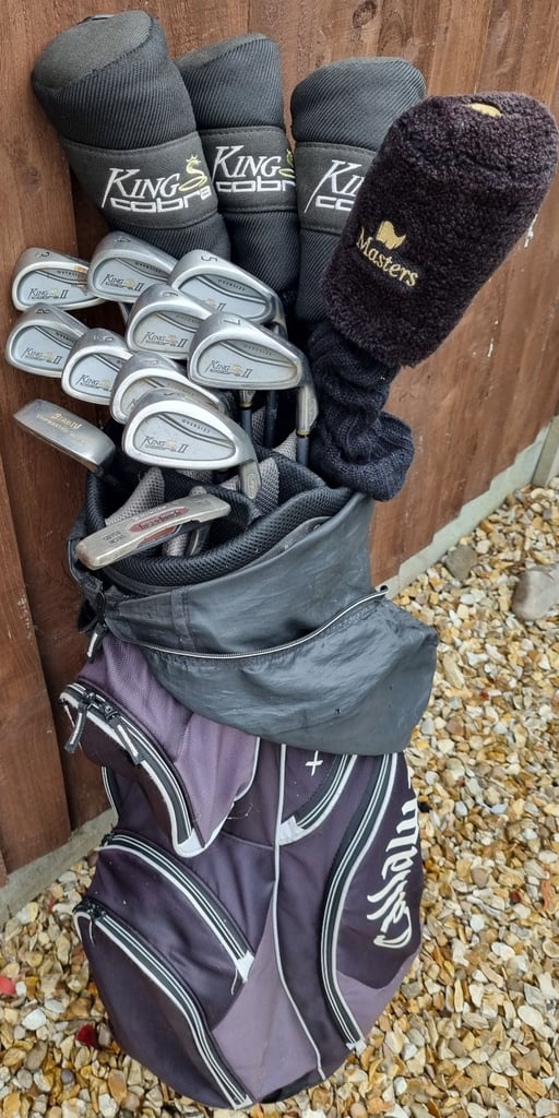 KING COBRA - OFFSET 3-SW, 1-3-5-7, Chipper wedge, putter, CALLAWAY bag, trolley & EXTRA's