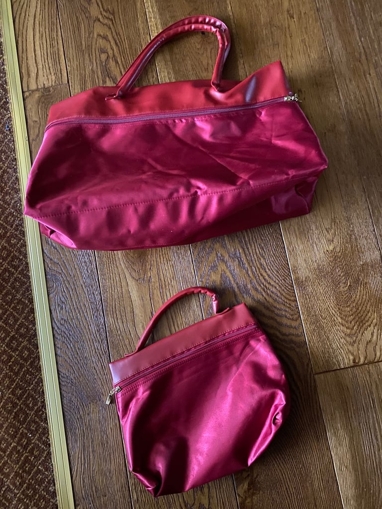 image for Unused Red Satin and Vinyl Bag Set