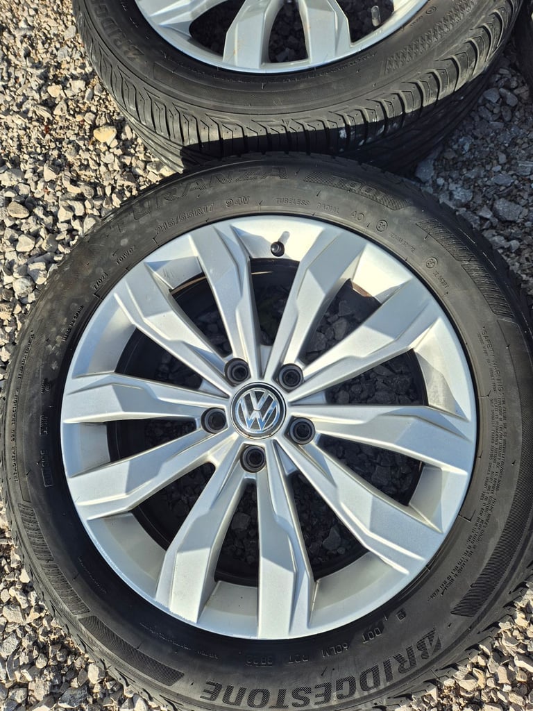 🌟Genuine Vw 17 inch 5x112 Alloy Wheels with MATCHING TYRES 7m++ GOLF PASSAT CADDY AUDI SKODA SEAT 