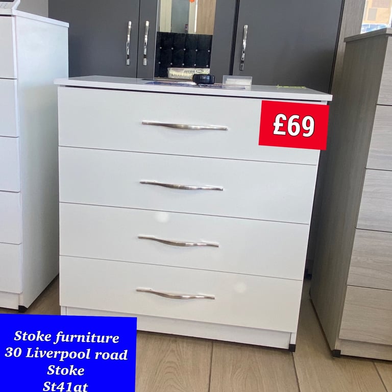 WHITE CHEST OF DRAWERS. READY ASSEMBLED £69. 