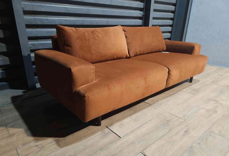 3 Seater Velvet Sofa - Orange. 