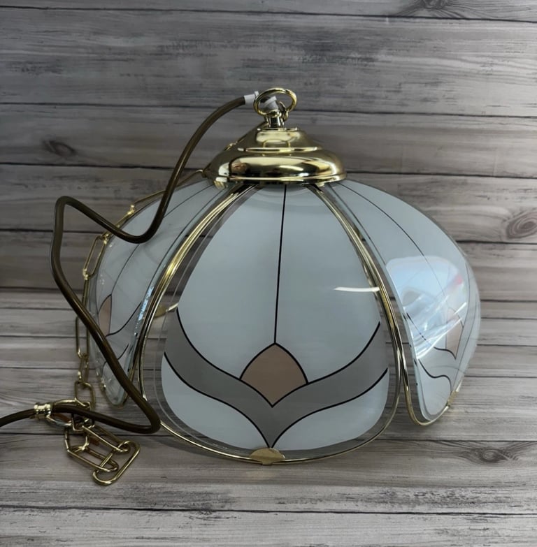 Tiffany style Glass Panel Brass Light Shade Ceiling Retro Frosted Vintage