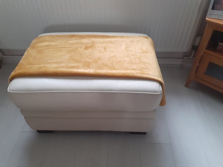 Cream large leather pouffe