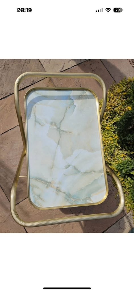 Vintage Retro Folding Cocktail Drinks Tea Hostess Trolley 2 Tier Gold Marble