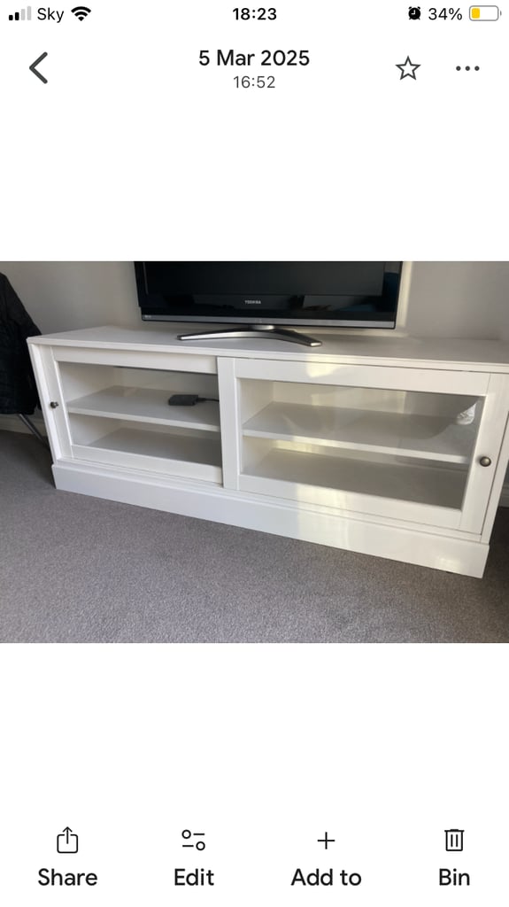 Immaculate White Wooden TV Stand - As New