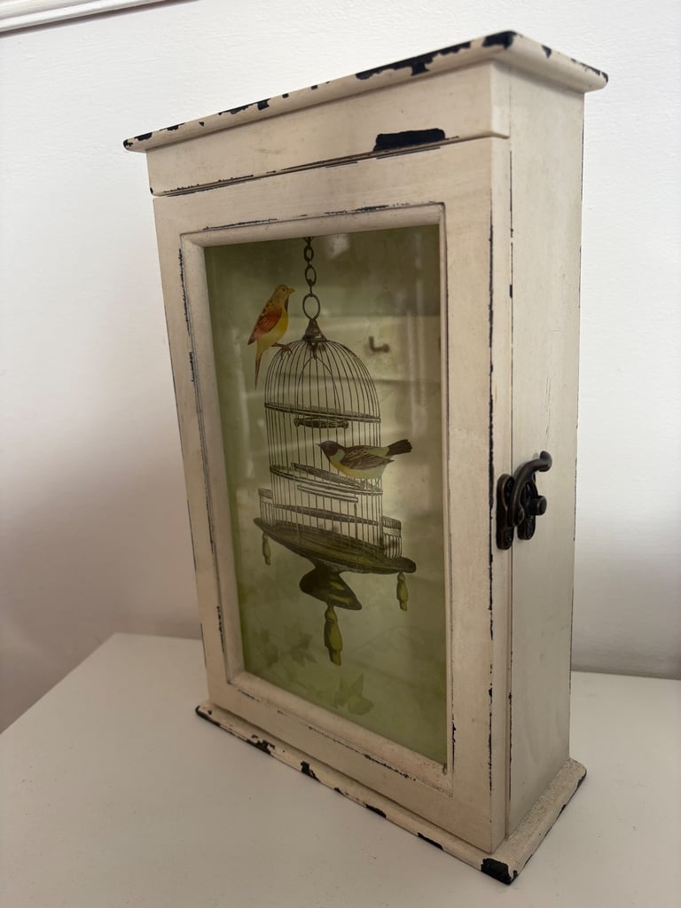 image for Shabby chic birdcage wood key cabinet