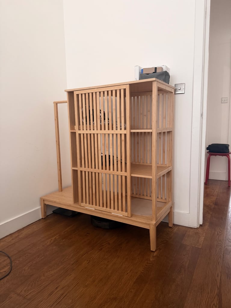 NORDKISA Open wardrobe with sliding door, bamboo, 120x123 cm