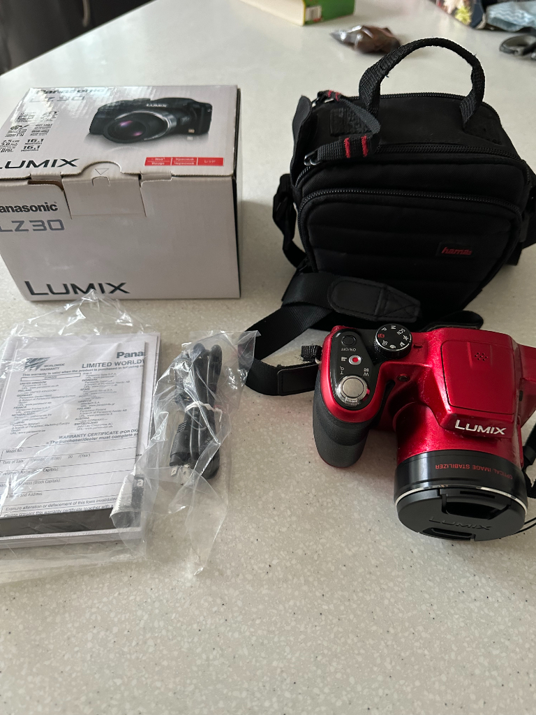 Panasonic Lumix DMC-LZ30 Digital Camera - Red, with protective case