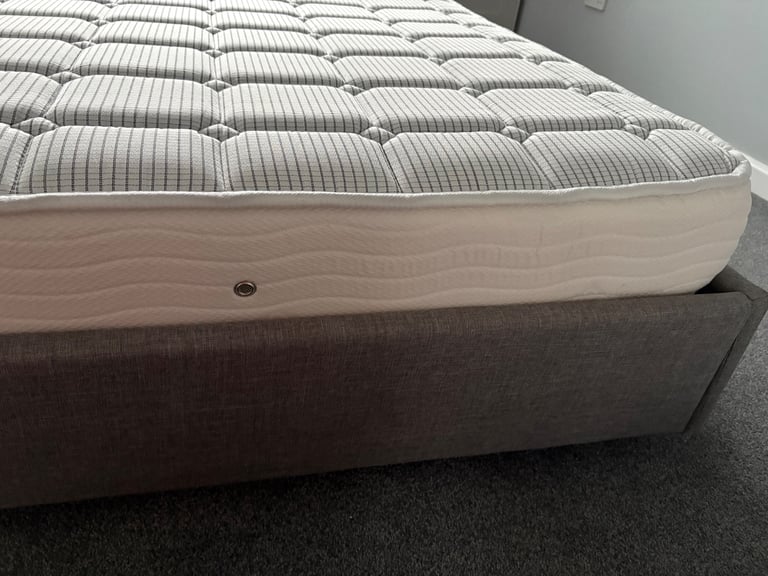 Grey modern king size bed frame with mattress 