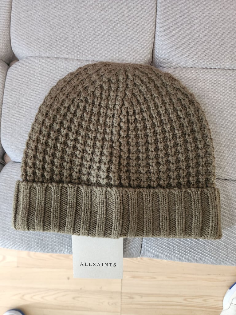 All Saints Thermal stitch Beanie hat New with tags Neo Green XL