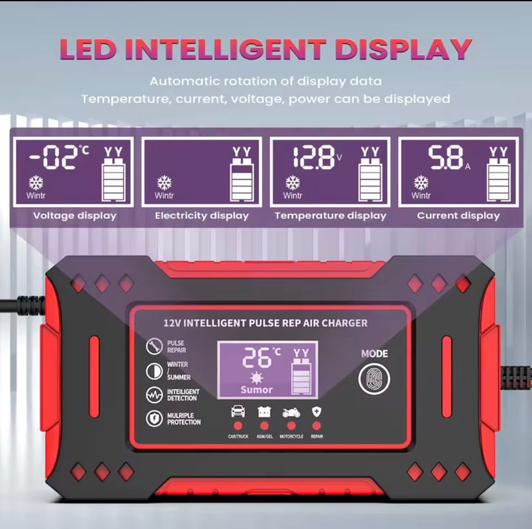 6A 12V Intelligent Car Battery Charger Car and Motorcycle Battery Charging Unit Lead-Acid Battery Re