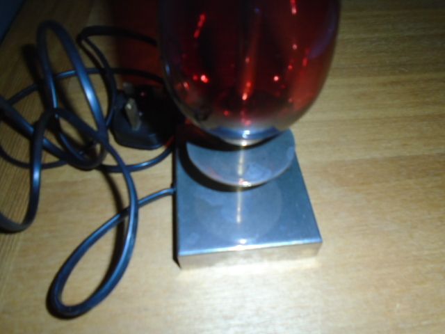 Vintage Ruby Coloured Glass & Metal Table Lamp