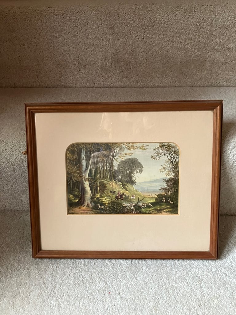 image for Listening how the hounds and horn cheerly rouse the slumbering morn picture in dark wood frame