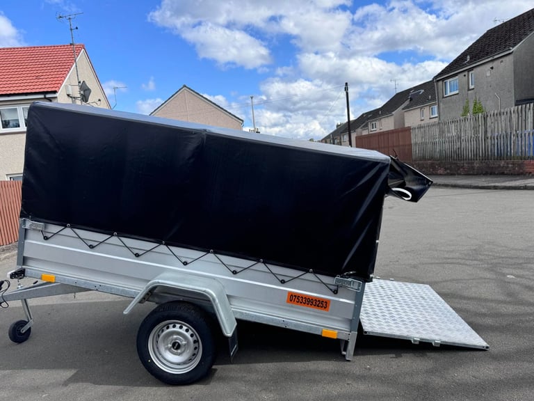 BRAND NEW 7,7ft X 4,2ft SINGLE AXLE TRAILER WITH FRAME,COVER AND RAMP