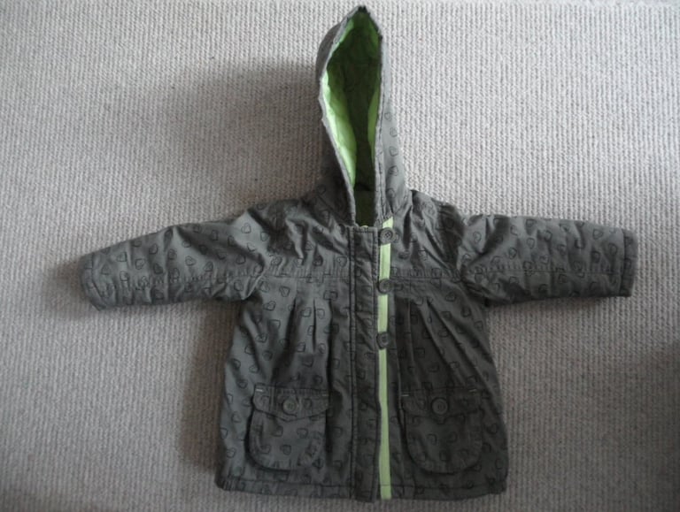 MOTHERCARE Brand Girls Grey Green Hooded Coat 2–3 Years Children Toddler Clothing Pockets Zip