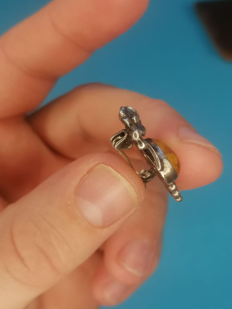 A Lovely Vintage Silver  with Baltic see Amber stone Brooch.  