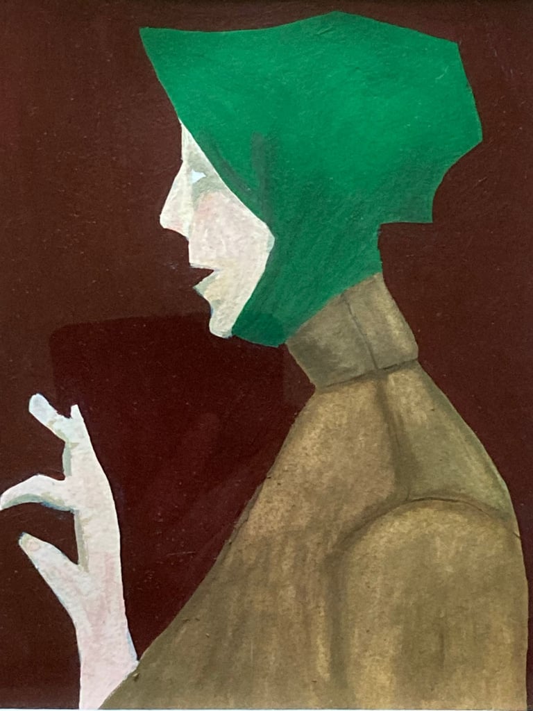 image for Original figurative portrait painting in gouache, titled 'Alone' by Margaret Vickers