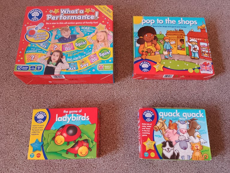 Kids Board Games (Orchard Toys) – What a Performance, Pop to the Shops, Ladybirds, Quack Quack