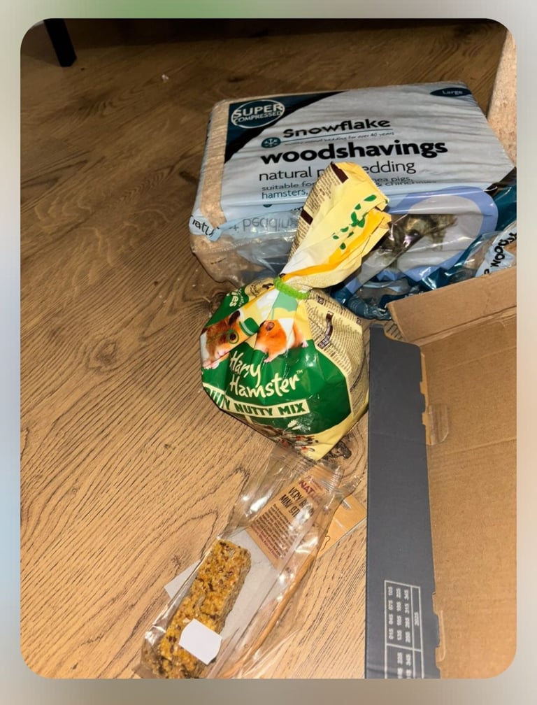 PawHut Hamster Cage, Gerbil Cage 3 Tier with Accessories and some food. Dimension:  59 x 36 x 47 cm