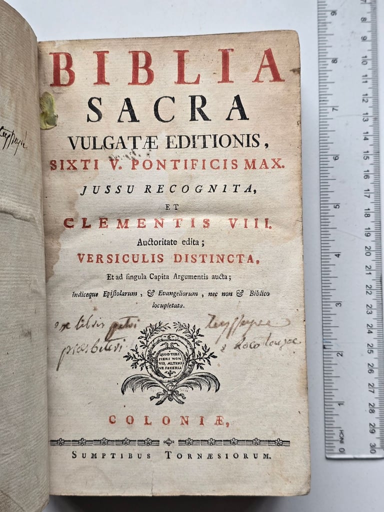 1600s Antiquarian Biblia Sacra (Holy Bible) Latin Vulgate Catholic Leatherbound Printed in Cologne